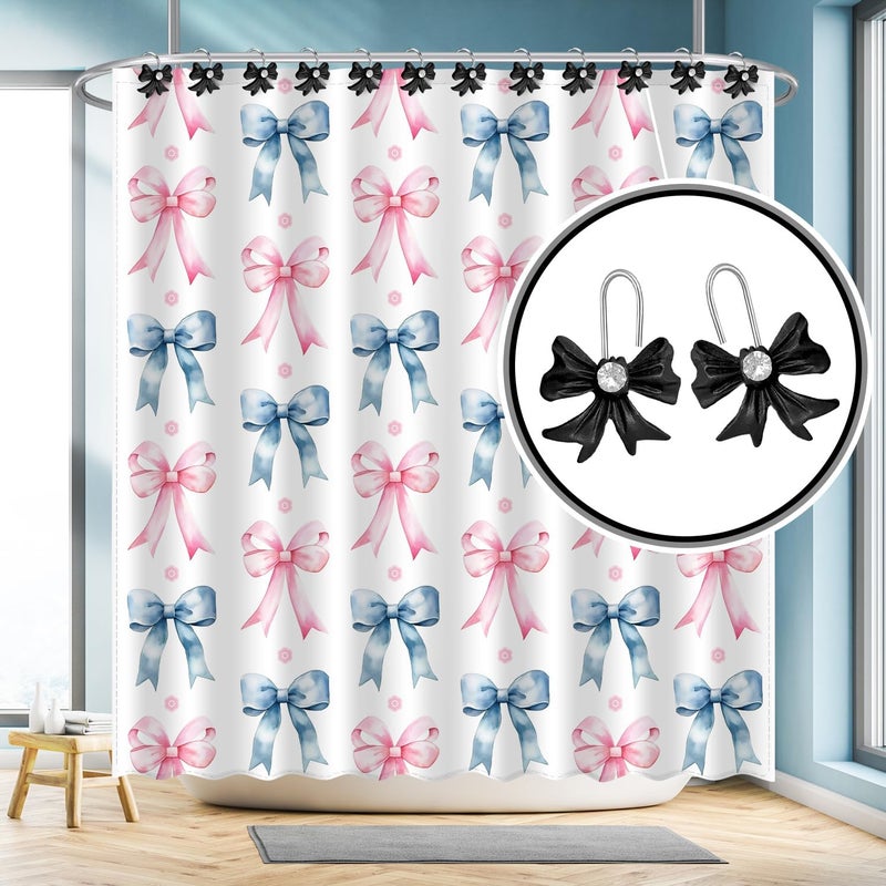 AamAccess Cute Bow Knot Shower Curtain Hooks Rings, Modern Home Decorativ Rust Resistant Hangers, 12PCS Shower Hooks for Bathroom Shower Rod, Bedroom, Living Room (Black Bow) - Image 4